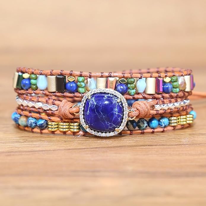 Women Wrap Bracelets Boho Natural Stone Jasper Turquoises Strand Bracelet Jewelry Collection