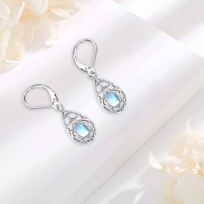 Dangle Earrings Sterling Silver Moonstone/Turquoise/CZ/Crystal Earrings for Women Tree of Life Animal Filigree Leverback Earrings Jewelry Gifts
