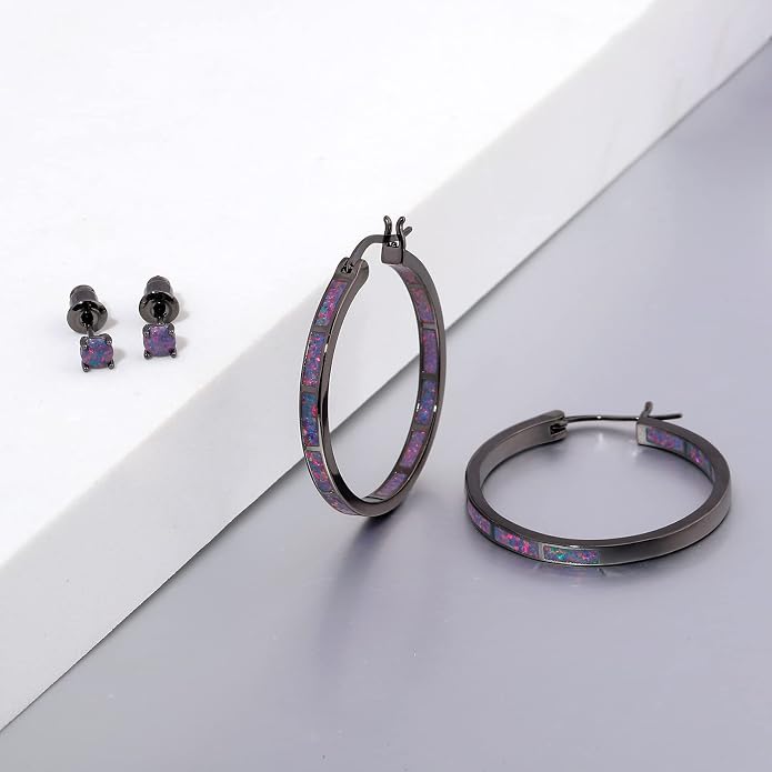 CiNily Opal Hoop Earrings,Women Jewelry Rhodium Plated/Rose Gold or Yellow Gold Plated Gemstone Big Hoop Earrings 32mm