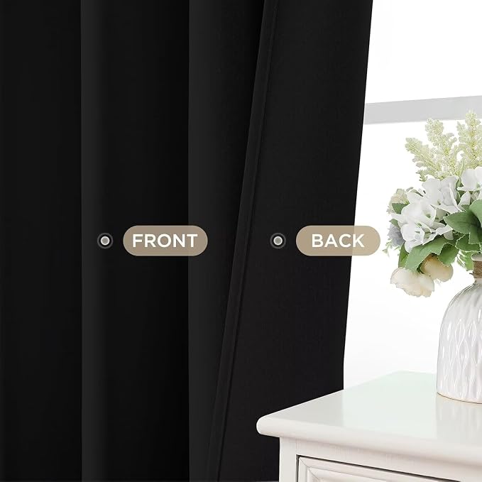 Joydeco 90 Inch Blackout Curtains for Bedroom,Thermal Insulated Black Out Curtains 2 Panels Set, Room Darkening Drapes for Living Room Window Rod Pocket Back Tab (W37 x L90 Inch, Black)