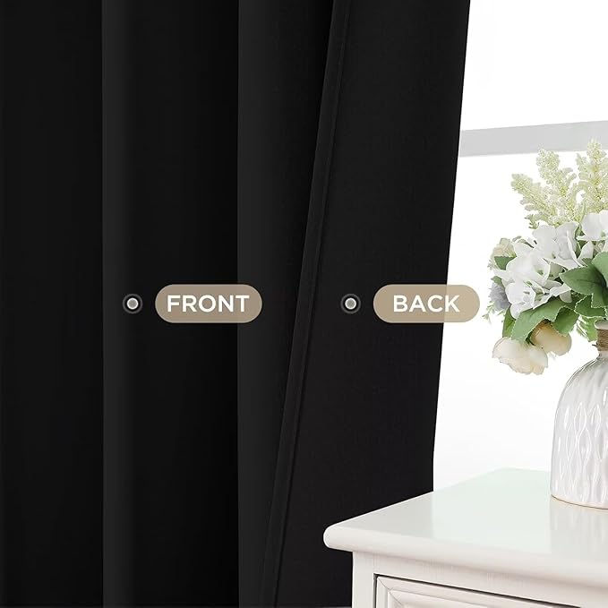 Joydeco Black Blackout Curtains 96 Inches, Thermal Insulated Long Curtains 2 Panels Set for Bedroom, Room Darkening Drapes for Living Room Window (W37 x L96 Inch, Black)
