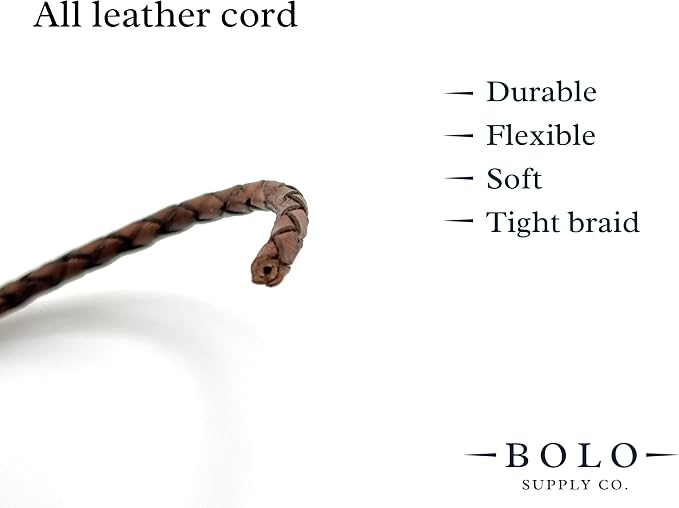 3mm Braided Leather Cord for Jewelry Making, Bracelets, Necklaces & Bolo Ties – Top Grain Leather, Flexible, Durable & Soft