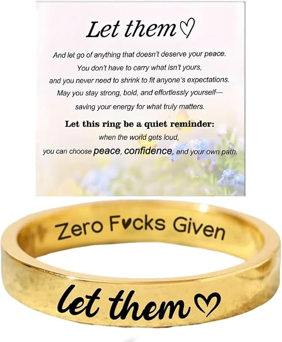 Let Them Zero Fcks Given Mantra Rings, Let Them Self Worth Inspirational Rings Stainless Steel Engraving Stackable Band Ring Personality Friendship Gifts Jewelry for Women Best Friends