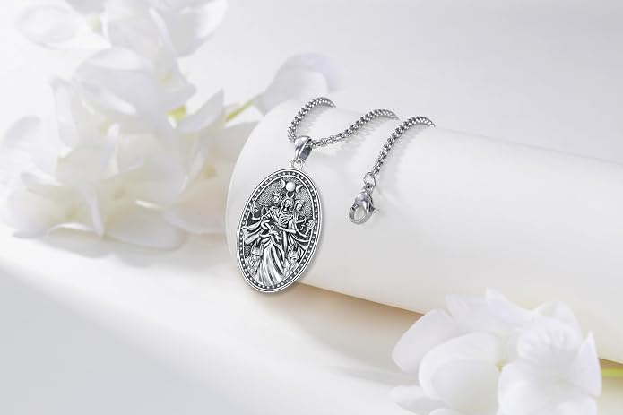 Hecate Wiccan Triple Moon Goddess Necklace Tetragrammaton Nudo De Bruja Plata 925 Original Sterling Silver Cat Moon Pendant Hekate Witch Necklace Amulet Witchy Jewelry Gifts for Women Men