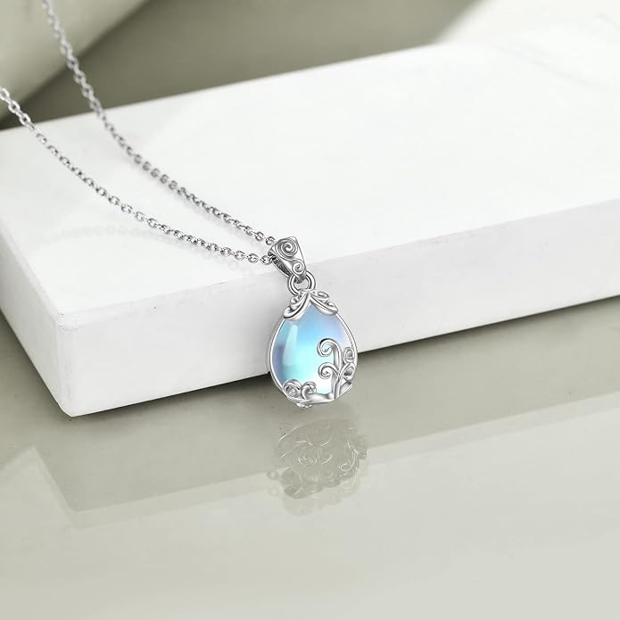 POPLYKE Sterling Silver Gemstone Teardrop Pendant Necklace Crystal Jewelry for Women