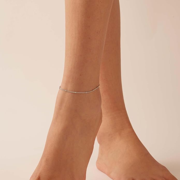 Dainty Ankle Bracelets for Women 18K Gold Plated Satellite Beaded Herringbone Lip Chain Anklets Simple Minimalist Summer Beach Foot Jewelry Christmas Gifts