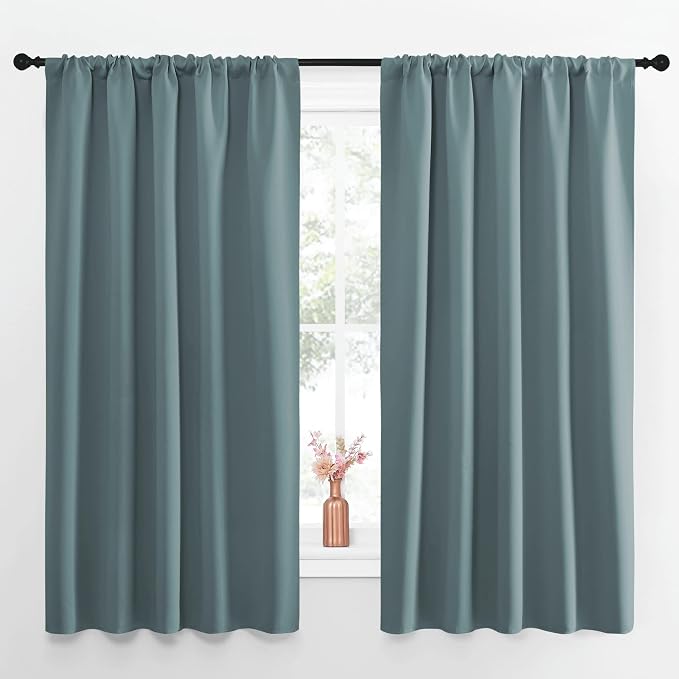 NICETOWN Greyish Blue Blackout Curtains Panels for Window, Thermal Insulated Rod Pocket Blackout Drapes/Draperies for Living Room (2 Panels, W52 x L63 inches)