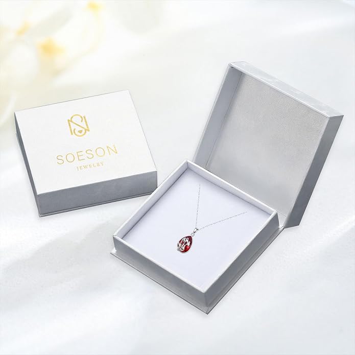 925 Sterling Silver Birth Flower Necklace with Teardrop Shaped Birthstone - 12 Colors, 12 Kinds of Flower - Ideal Birthday Jewelry Gift for Women, Mothers, Daughters & Wives