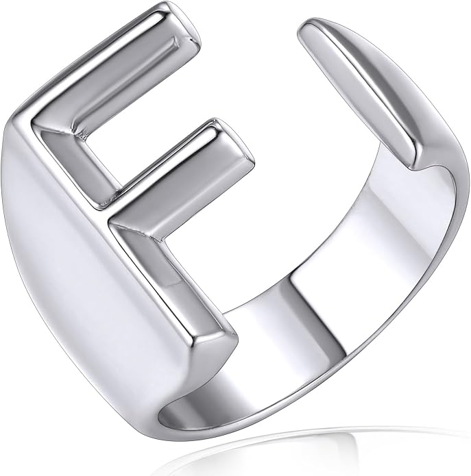 KeyStyle Bold Initial Letter Rings Adjustable, GoldChic Jewelry Women Gold Statement Ring Personalized Engraved Women’s Open Signet Ring for Party (Gold, White Gold, Black)
