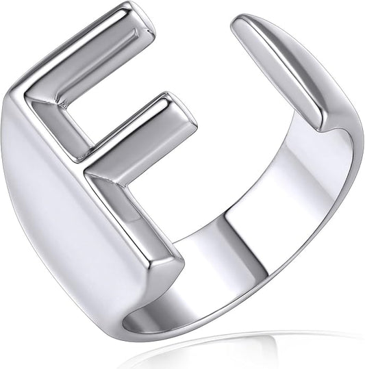 KeyStyle Bold Initial Letter Rings Adjustable, GoldChic Jewelry Women Gold Statement Ring Personalized Engraved Women’s Open Signet Ring for Party (Gold, White Gold, Black)