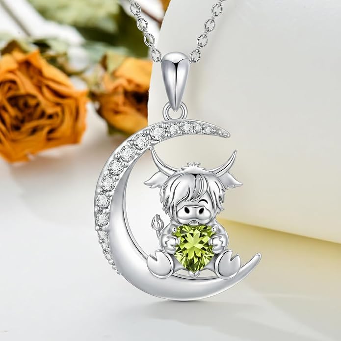 PROESS Animal Birthstone Necklace 925 Sterling Silver Otter/Axolotl/Hippo/Elephant/Dachshund/Monkey/Red Panda Pendant Necklace Animal Birthstone Jewelry Gifts for Women