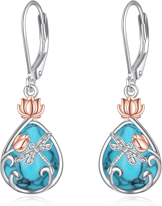 AOBOCO Teardrop Dangle Earrings for Women 925 Sterling Silver Moonstone Flower Filigree Leverback Jewelry Birthday