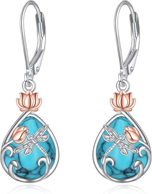 AOBOCO Teardrop Dangle Earrings for Women 925 Sterling Silver Moonstone Flower Filigree Leverback Jewelry Birthday