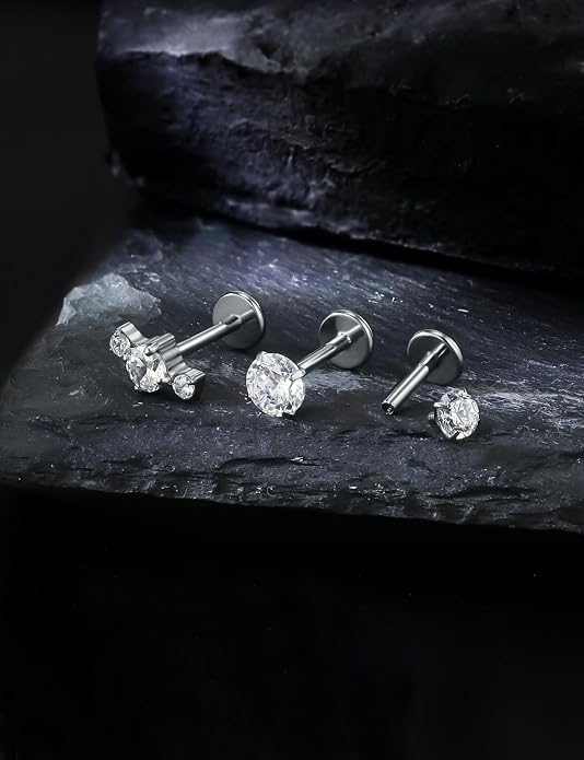 20G 18G 16G Astm F136 Titanium Internal Thread Flat Back Earrings Nose Studs Tragus Forward Helix Conch Cartilage Lobe Earring Stud Medusa Labret Monroe Lip Ring Piercing Jewelry For Women Men