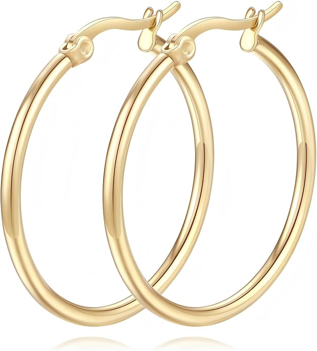14K Gold Hoop Earrings, Gold Earrings for Women Hypoallergenic Lightweight Small Hoop Earring for Womens