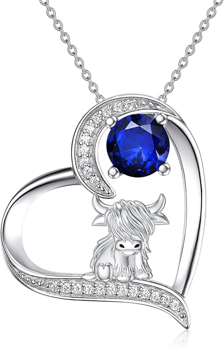 Highland Cow Gifts for Women 925 Sterling Silver Highland Cow Birthstone Necklace Fluffy Cow Jewelry Gifts Birthday Christmas