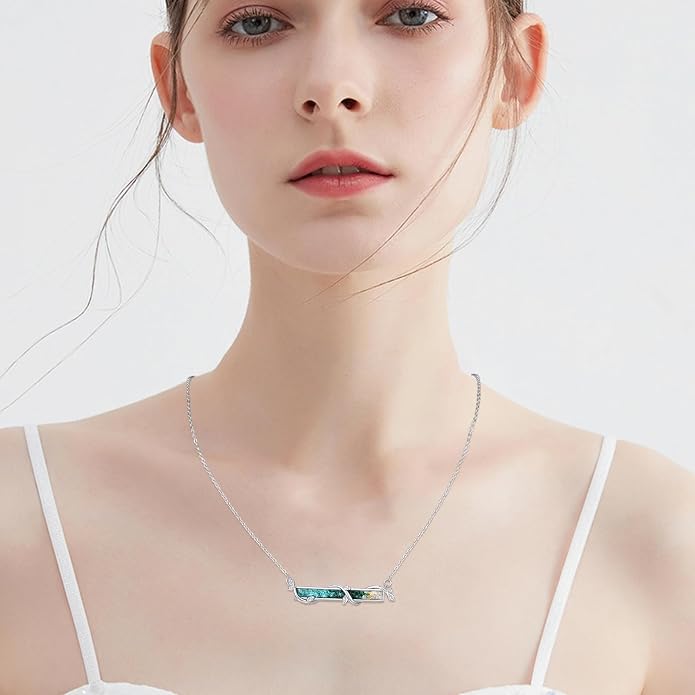 Bar Opal Leaf Necklace For Women S925 Sterling Silver White Opal Pendant with Leaf Charm Bar Pendant Jewelry Gift For Mom Daughter Wife