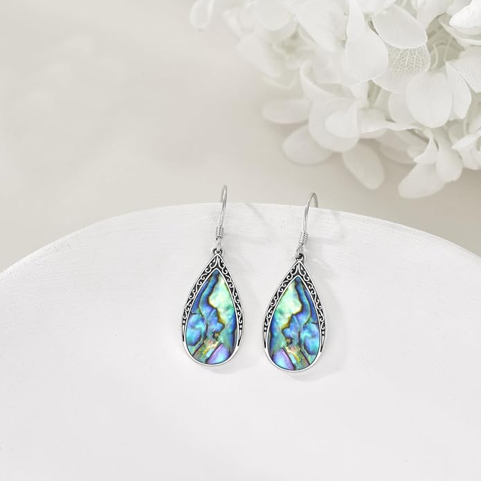 Abalone Shell Dangle Drop Earrings for Women 925 Sterling Silver Filigree Bohemian Earrings Jewelry Gift
