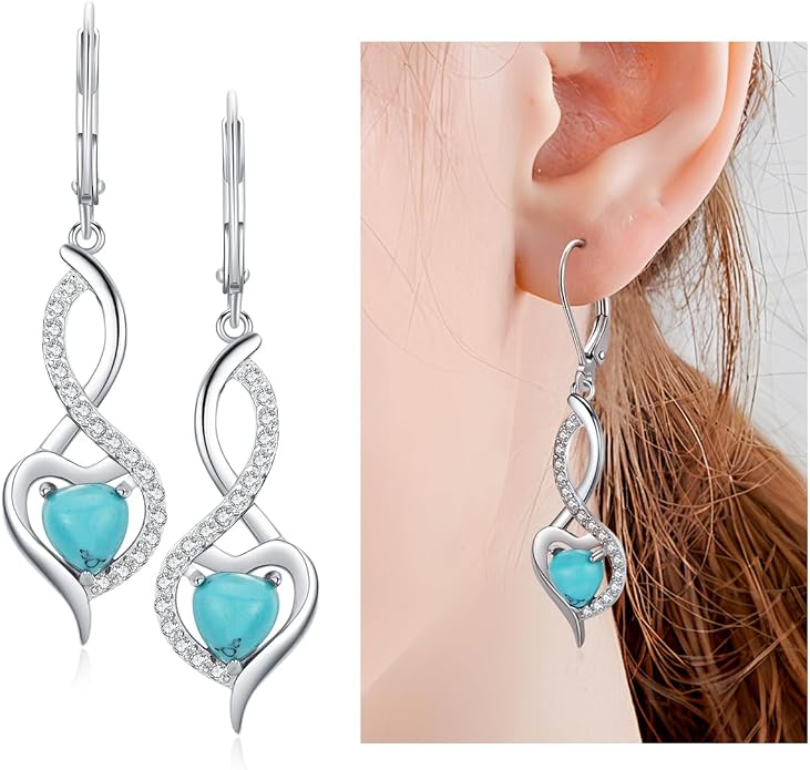 BDL Genuine Turquoise Jewelry for Women, Sterling Silver Earrings and Necklaces for Women, Leverback Dangle Drop Earrings Jewelry