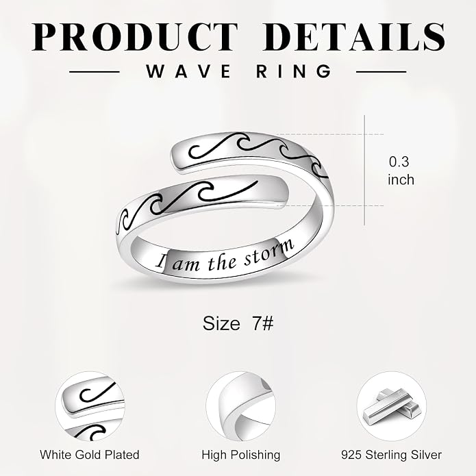 BEILIN 925 Sterling Silver Inspirational Jewelry Rings Adjustable Ring Personality Encouragement Gift for Teens Women