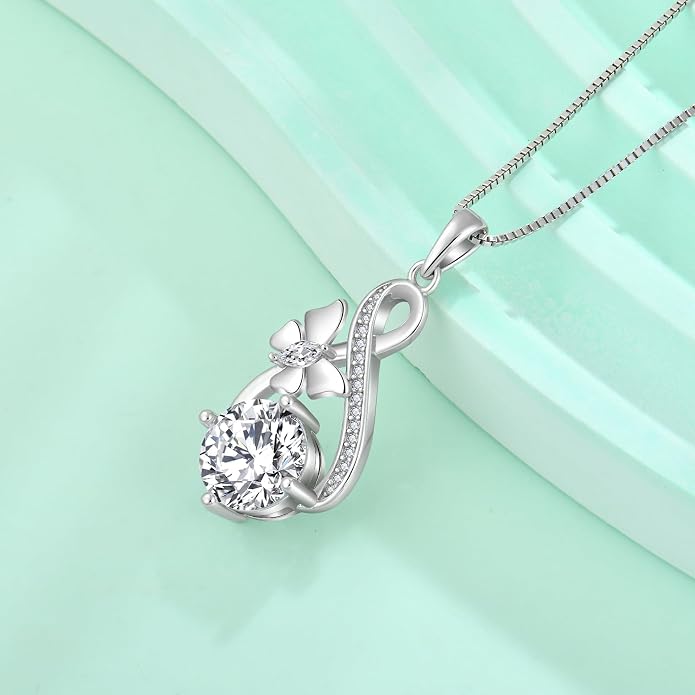 Butterfly Necklaces for Women 925 Sterling Silver Infinity Pendant Necklace Birthstone Jewelry Gifts for Her