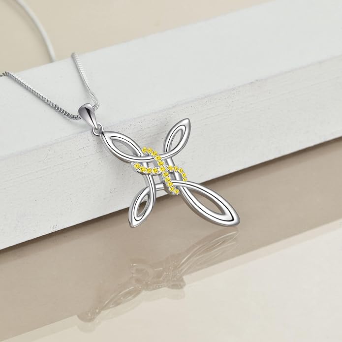 LUHE Celtic Knot Cross Necklace Sterling Silver Birthstone Polished Religious Infinity Celtics Jewelry Gifts for Women