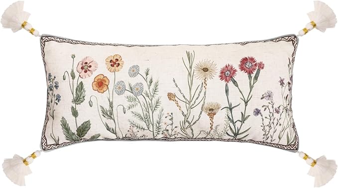 ISAENNE Designer Vintage Linen Throw Pillow Cover,28"x12"-Serenity D | French Elegant Rectangle Decor Pillow Cover,Concealed Zipper Design,Light Beige,Sofa,Bedroom,Living Room,Chairs