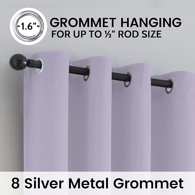 SimpleHome Lilac 100% Blackout Curtains Room Darkening Living Room 63 Inch | Curtains for Bedroom,Thermal Insulated Grommet Window Drapes,Curtains for Living Room with Black Back,52 x 63 Inch,2 Panels