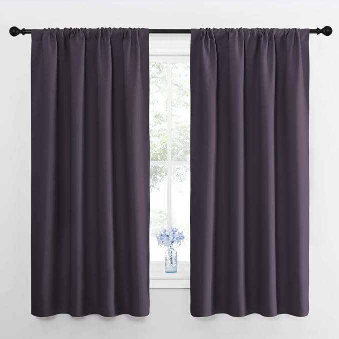 NICETOWN Window Curtains for Bedroom, Greyish Purple, 2 Panels, W42 x L48 -Inch, Home Decoration Thermal Insulated Rod Pocket Blackout Blinds & Drapes for Small Windows