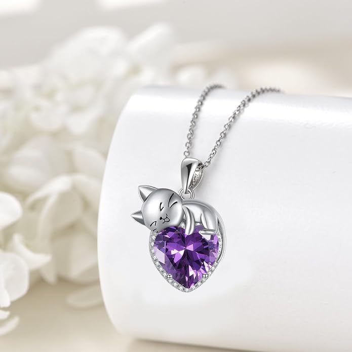 Cat Necklace Sterling Silver Cat Zircon Pendant Gothic Jewelry for Women Animal Lovers Gifts