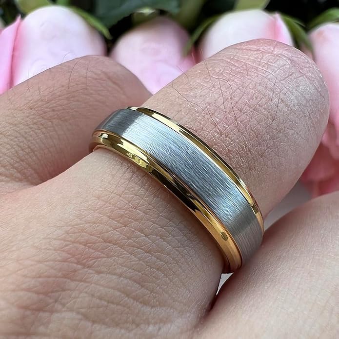 TUTISS 6mm 8mm Tungsten Rings for Men Women Fashion Engagement Wedding Bands Brushed Finish Stepped Beveled Edges Comfort Fit