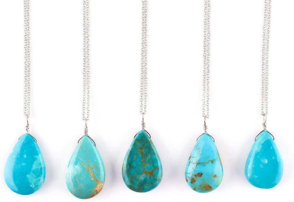 InfinityGemsArt Turquoise Pendant Necklace for Women, Birthstone, Natural Gemstone Cabochon Pear, Dainty Bezel Handmade Jewelry, Chakra Energy Healing Crystals, 925 Sterling Silver Chain 18 inch