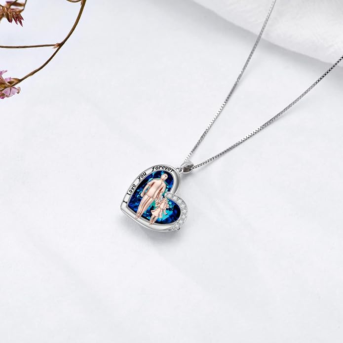 PROESS S925 Sterling Silver Daughter Heart Pendant Necklace from Dad Mom I Love You Forever Jewelry