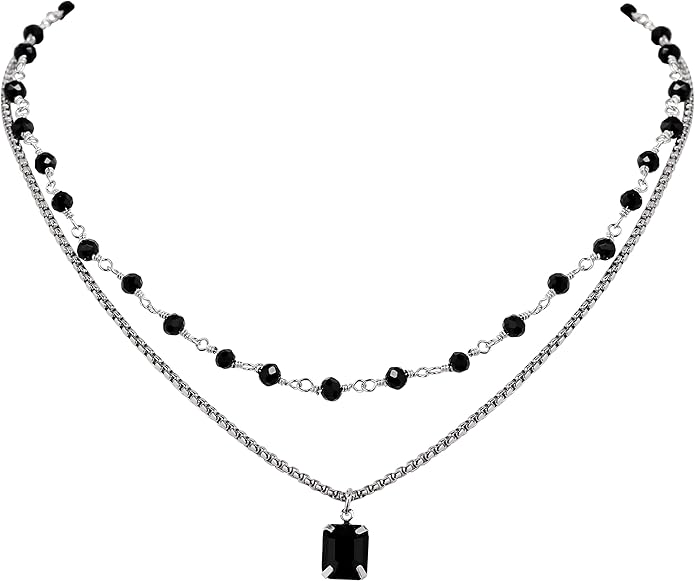 Sacina Gothic Boho Crystal Necklace, Layered Necklace, Black Choker, Gothic Choker, Christmas Jewelry Gift For Women