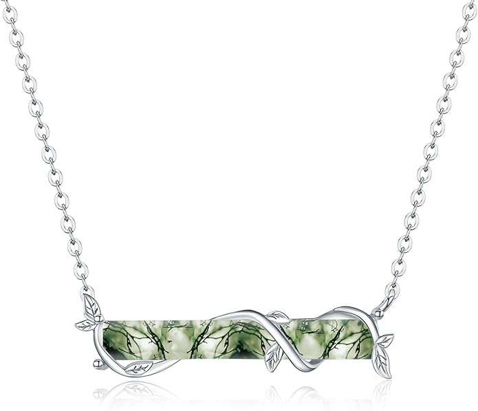 Bar Opal Leaf Necklace For Women S925 Sterling Silver White Opal Pendant with Leaf Charm Bar Pendant Jewelry Gift For Mom Daughter Wife