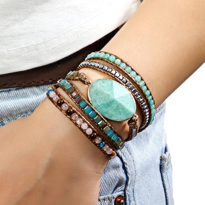 Women Wrap Bracelets Boho Natural Stone Jasper Turquoises Strand Bracelet Jewelry Collection