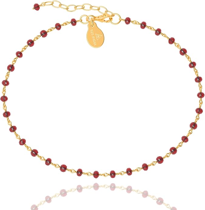 Dainty Gemstone Anklet for Women – 10 Inch Adjustable Anklet with 1 Inch Extender, Gold or Silver Plated Foot Jewelry, Minimalist Boho Style Gift