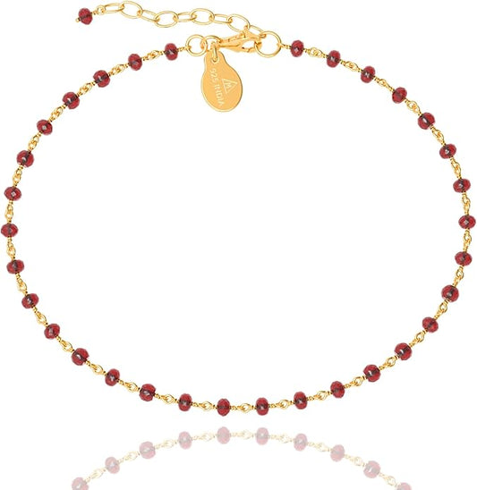 Dainty Gemstone Anklet for Women – 10 Inch Adjustable Anklet with 1 Inch Extender, Gold or Silver Plated Foot Jewelry, Minimalist Boho Style Gift