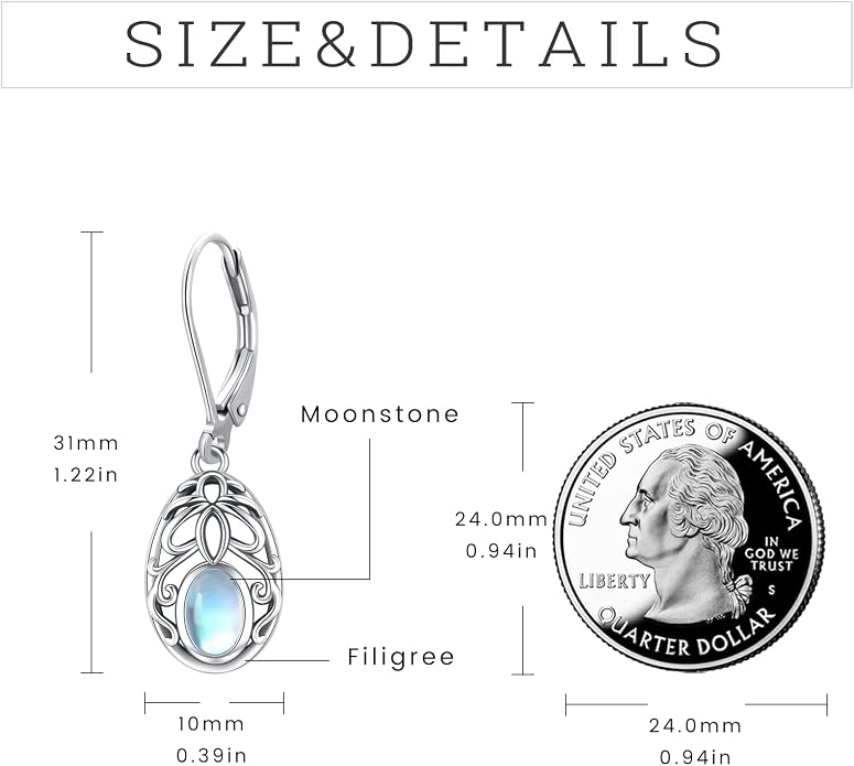 Dangle Earrings Sterling Silver Moonstone/Turquoise/CZ/Crystal Earrings for Women Tree of Life Animal Filigree Leverback Earrings Jewelry Gifts