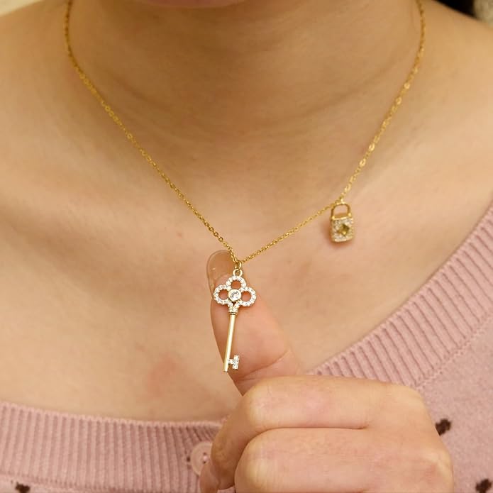 14K Gold Plated Paper Clip Chain Link Necklace Satellite Cross Key Starfish Turquoise Heart Necklace for Women