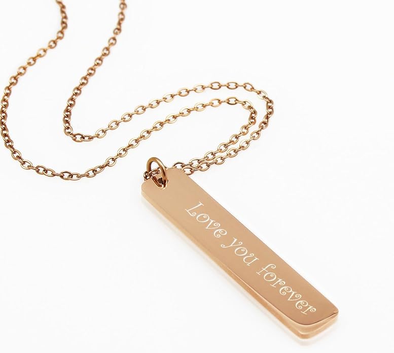 Personalized Engraved Coordinate Vertical Bar Stainless Steel Necklace Engraved Message Baby Name Pendant Keepsake Necklace Memorial Mother Gift
