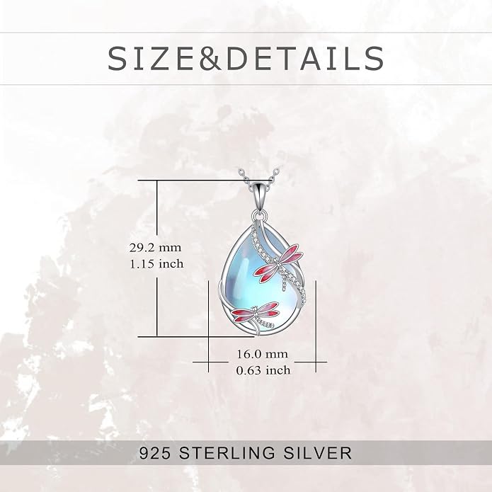 KQF Dragonfly/Butterlfy/Cat/Jellyfish/Bunny/Axolotl/Bee/Mermaid/Hummingbird/Elephant Necklace for Women Sterling Silver Moonstone Pendant Necklace Dragonfly Jewelry Gifts for Women