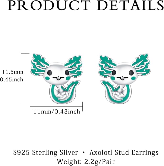 925 Sterling Silver Axolotl Earrings White Gold/Rose Gold Axolotl Jewelry for Women Girls Pink/Blue Axolotl Gifts