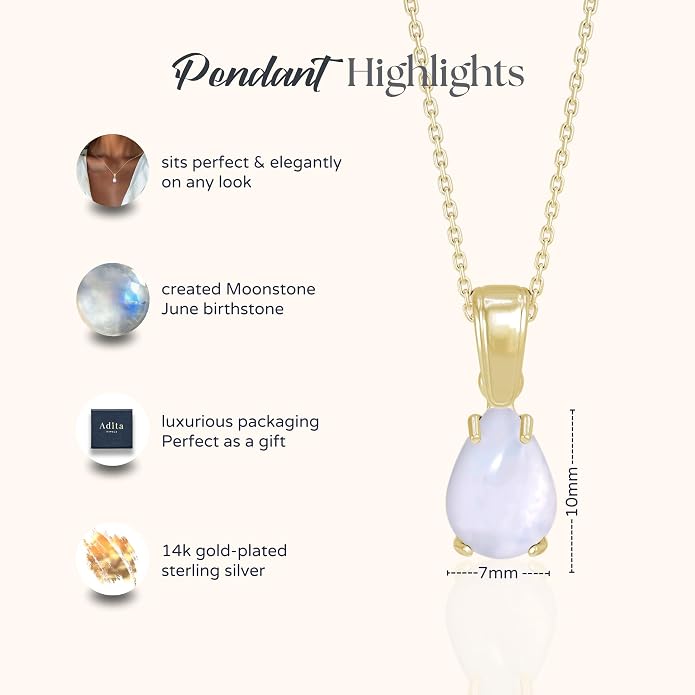 14K Gold Plated Gemstone Necklace for Women - Birthestone Teardrop Necklace - Gold Jewelry for Women - Dainty Gold Necklace - Everyday Necklaces - Gold Necklaces for Women