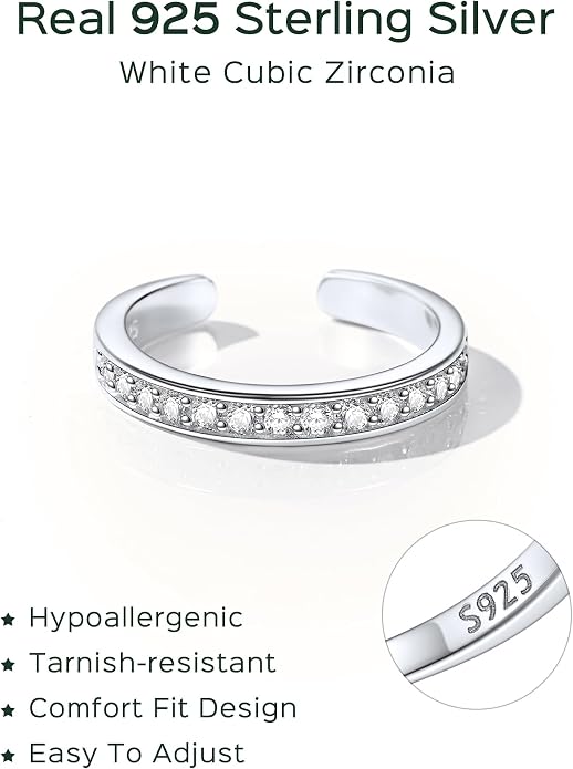 ChicSilver Toe Rings for Women 925 Sterling Silver Toe Ring Hypoallergenic Adjustable Open Rings for Women Summer Jewelry
