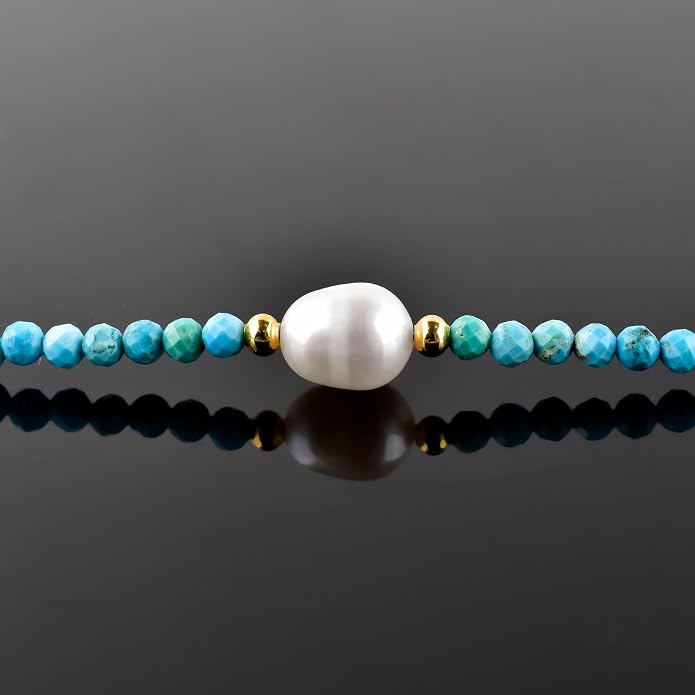 InfinityGemsArt Gemstone Gold Necklace For Women, Birthstone Natural Crystal Stone With Freshwater Pearl Beaded Jewelry, Gold Plated 18 Inch Chain