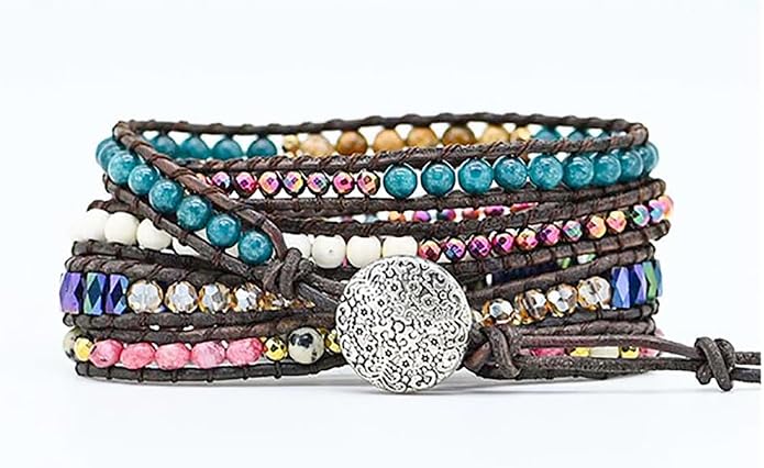 Women Wrap Bracelets Boho Natural Stone Jasper Turquoises Strand Bracelet Jewelry Collection