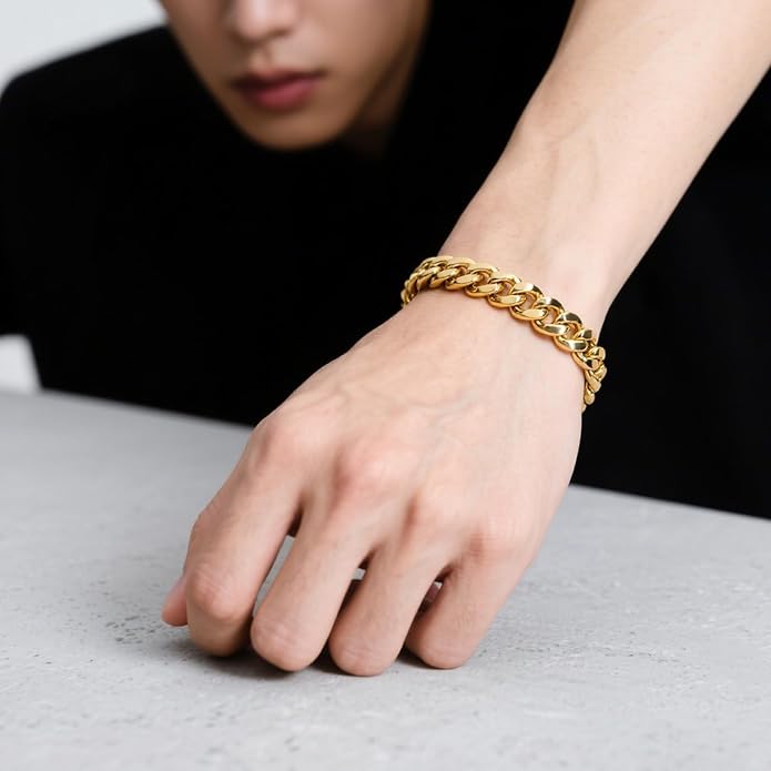 18k Stainless Steel Mens Cuban Link Chain, Miami Cuban Chain Bracelets for Men, 6mm Wide 7.5 8 8.5Inch Hip Hop Mens Bracelets,Gift for Father Husband Son men chain