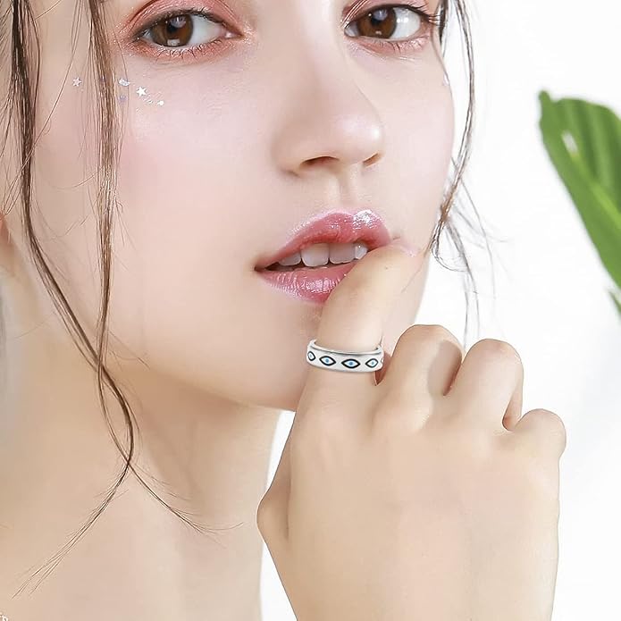 OreilleStar Anxiety Ring for Women Spinner Ring Titanium Stainless Steel Fidget Ring Men 6mm Width With Dog Paw Kitty Cat Face Evil Eye Pattern Spinning Outer Band Size 6 7 8 9 10