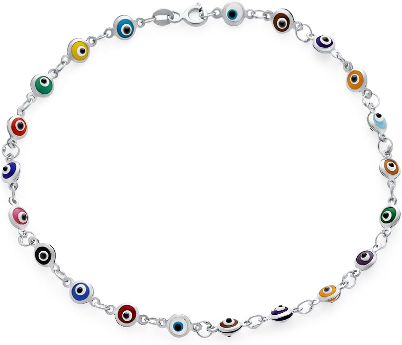 Bling Jewelry Turkish Protection Multi Evil Eye Anklet Charm Ankle Strand Bracelet Rose Gold .925 Sterling Silver